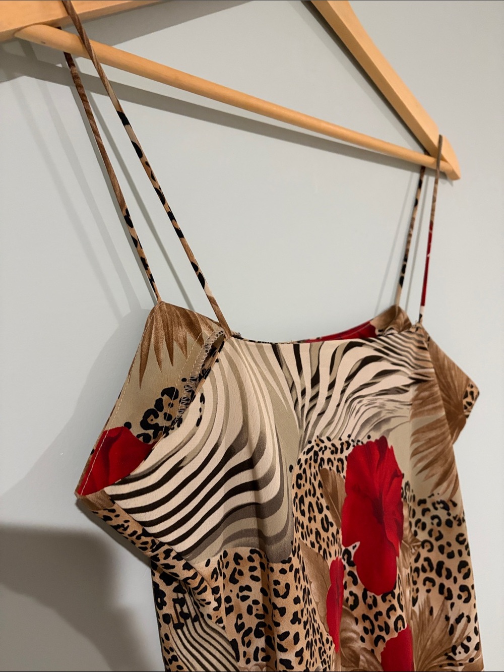 Y2K-era Tropical Leopard Slip Midi Dress with Red Floral - Picture 5 of 9